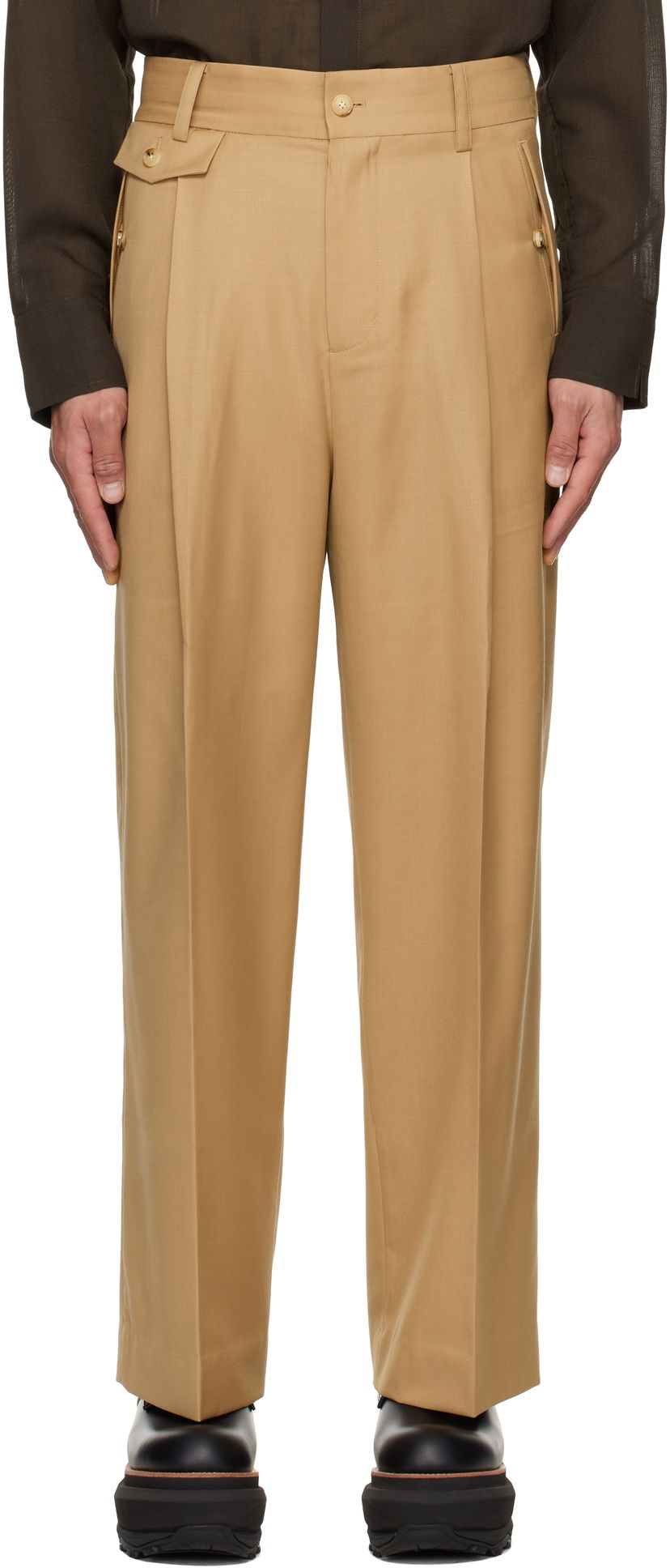 Штани Feng Chen Wang Feng Chen Wang Slashed Wide Leg Trousers бежевий | FMS19TR01B