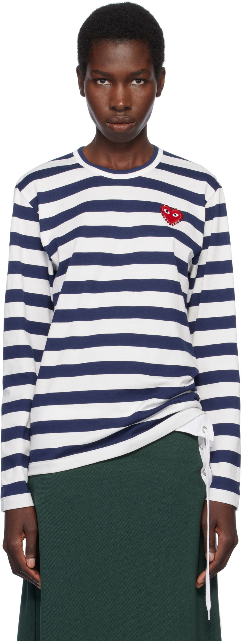 Футболка Comme des Garçons COMME des GARCONS PLAY Long Sleeve Striped Rhinestone T-Shirt темно-синій | AX-T805-051