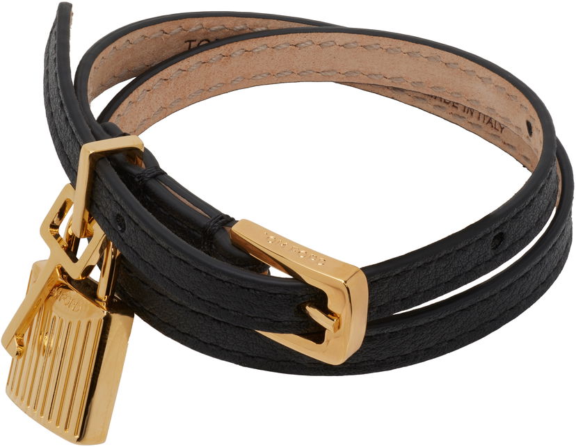 Браслет Tom Ford TOM FORD Grain Leather Padlock Bracelet чорний | JW158-LCL490G