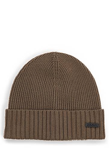 Шапка BOSS Virgin Wool Beanie with Logo Plaque Коричневий | 50495306