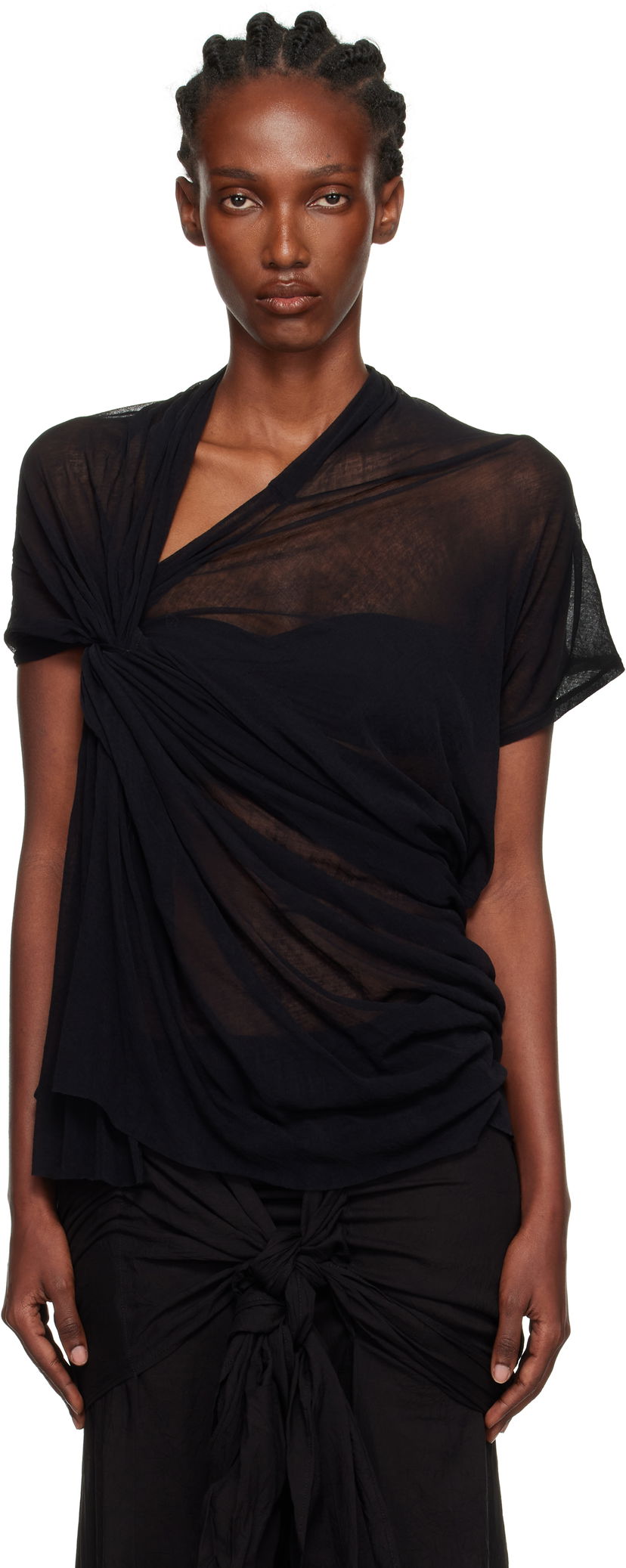 Футболка Yohji Yamamoto YOHJI YAMAMOTO Twist Detail Top чорний | FP-T42-083