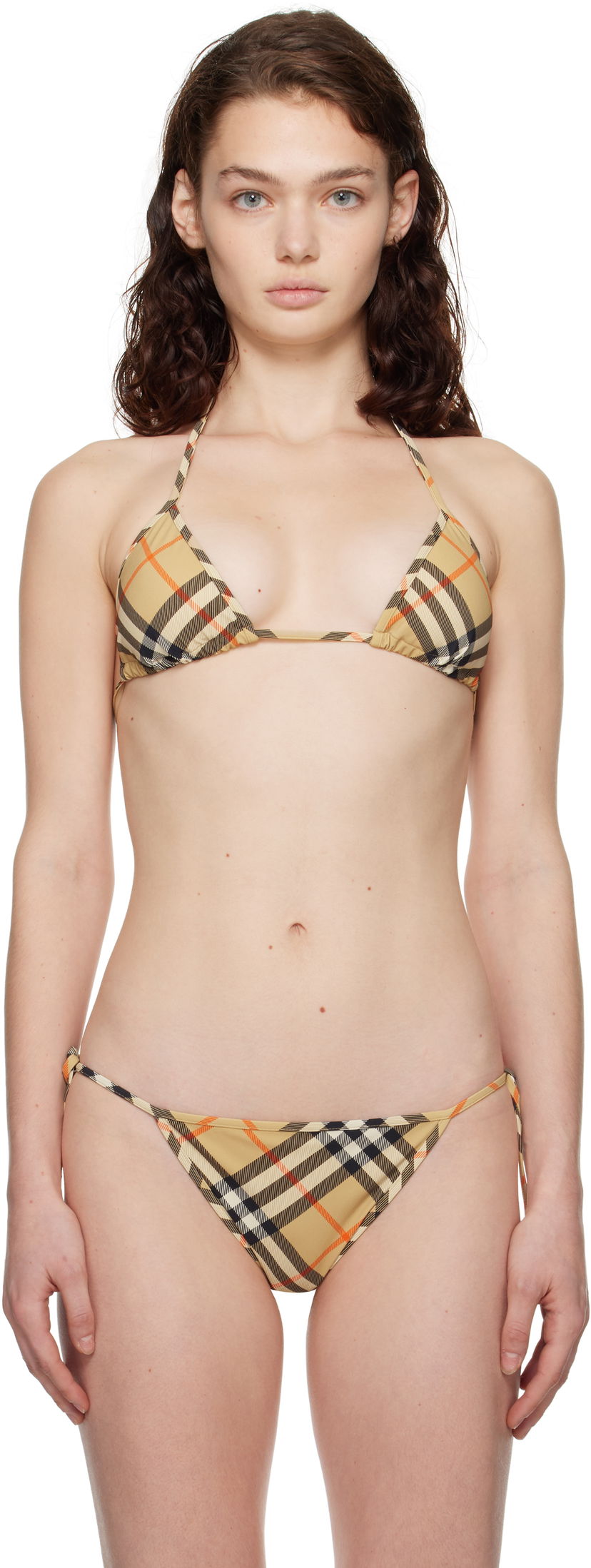 Купальники Burberry Check Print Bikini Top бежевий | 8100759