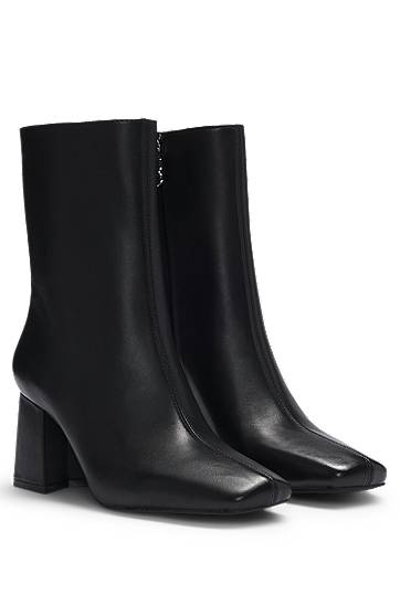 Одяг BOSS Leather Ankle Boots with Block Heel чорний | 50531789