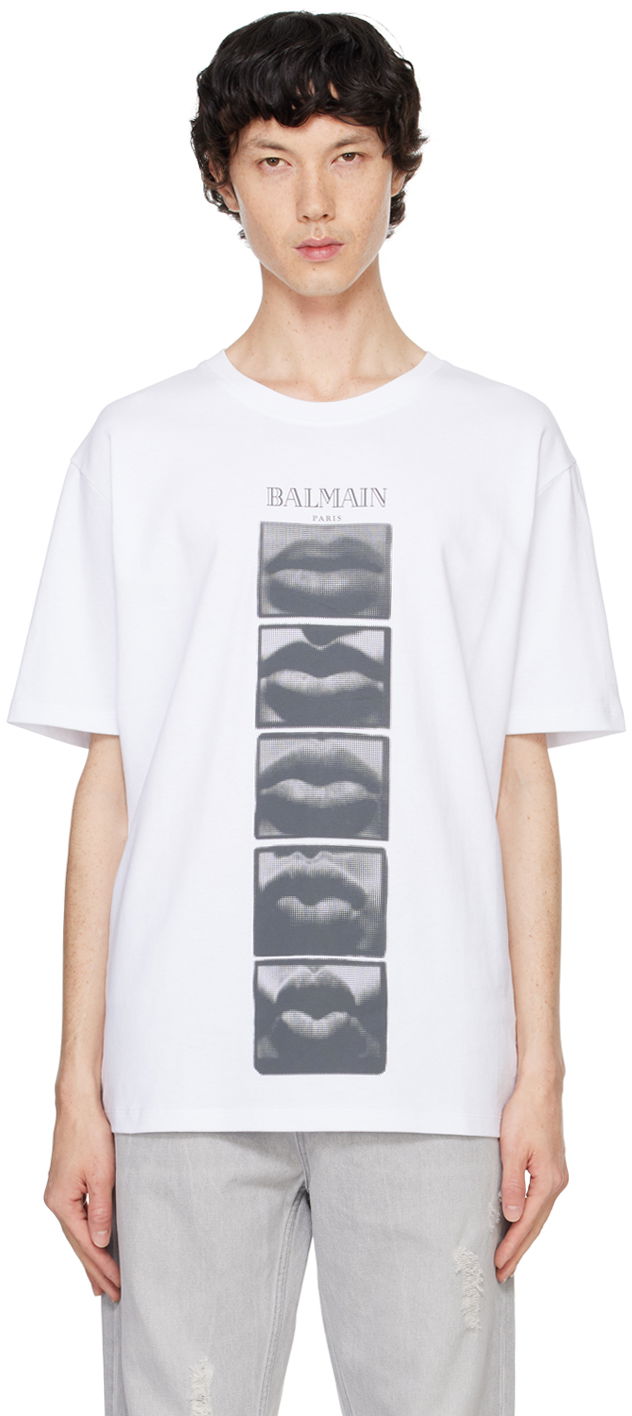 Футболка Balmain Vintage ' Lips' Print T-shirt білий | DH0EG000GE07
