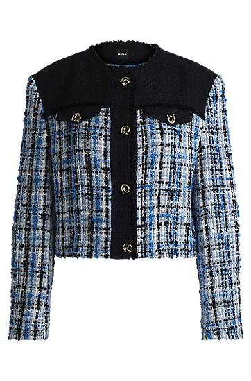 Куртка BOSS Contrast Panel Tweed Jacket with Knot Buttons Синій | 50531888