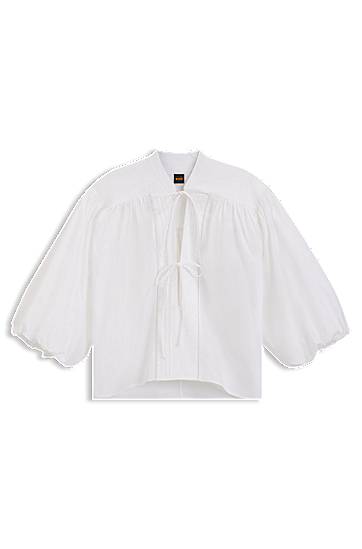 Сорочка BOSS Relaxed-Fit Cotton Poplin Blouse with Tie Neckline білий | 50552766