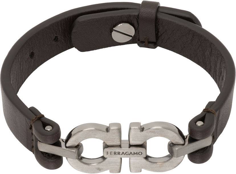 Браслет FERRAGAMO Ferragamo Double Gancini Leather Bracelet Коричневий | 785726