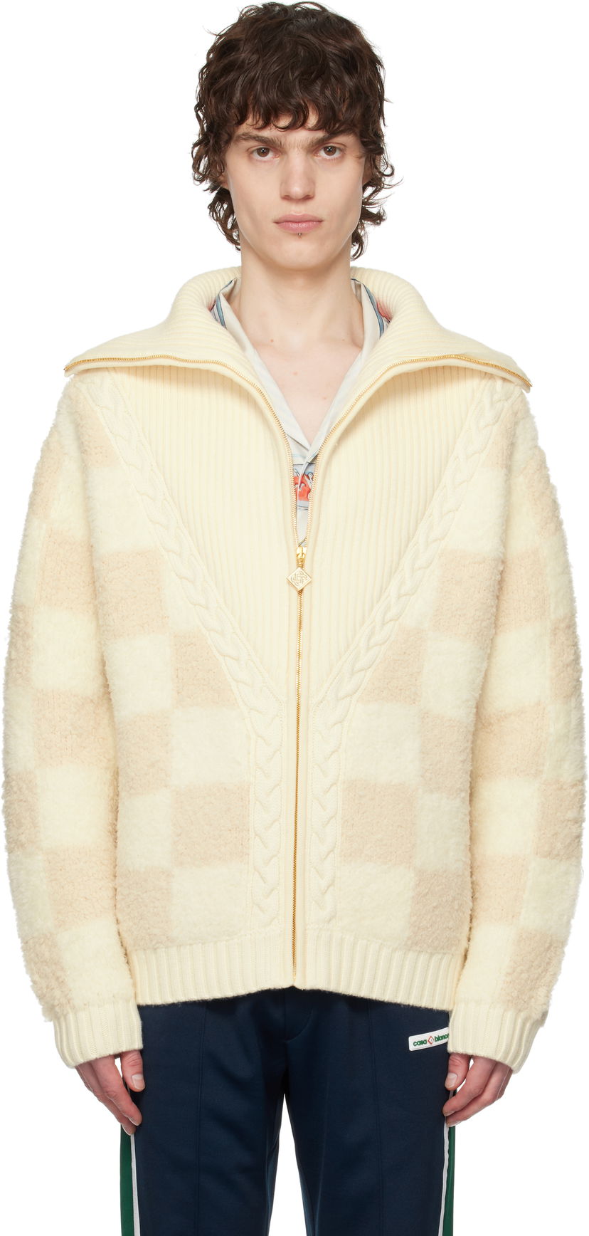 Cветр Casablanca Casablanca Merino Fleece Zip-Up Jacket бежевий | MPS25-KW-851-01