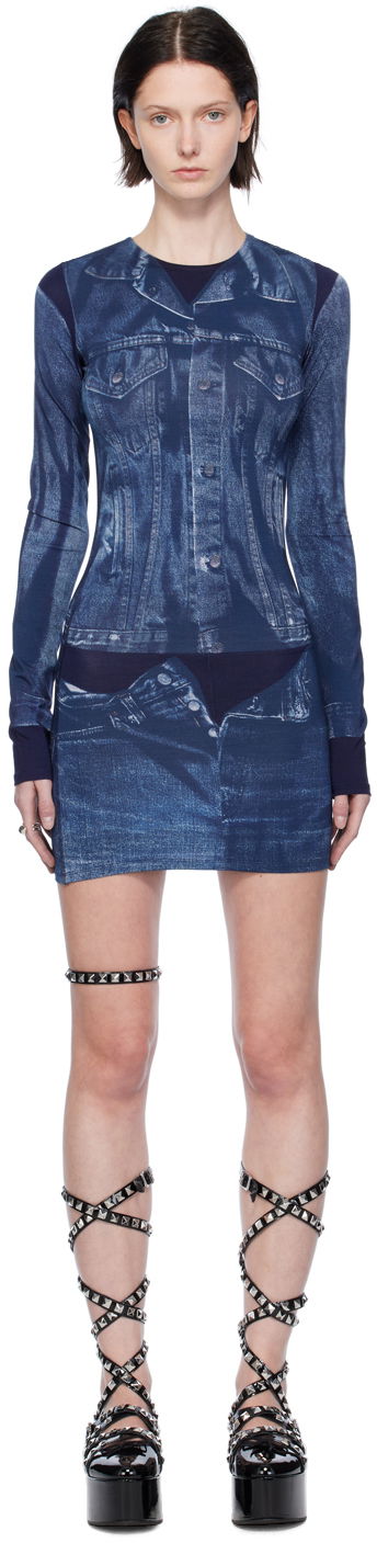 плаття Jean Paul Gaultier Jean Paul Gaultier Trompe L'oeil Denim Print Minidress Синій | 23/15-F-RO076-J530-5950