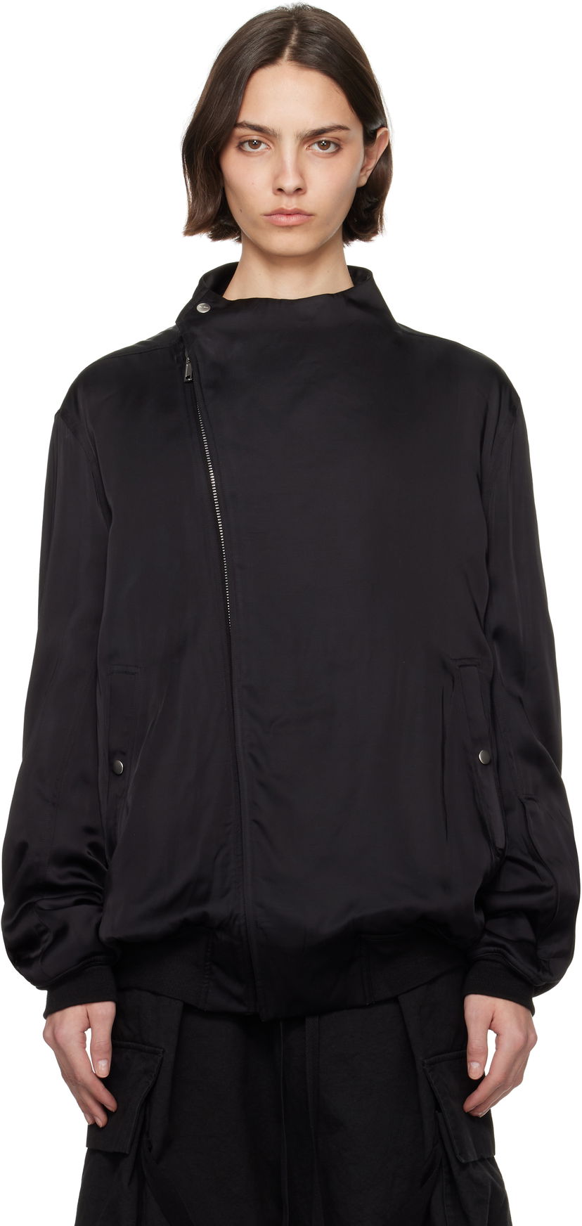 Куртка бомбер Rick Owens Rick Owens Washed Charmeuse Anthem Bomber Jacket чорний | RO01E7785 SCH