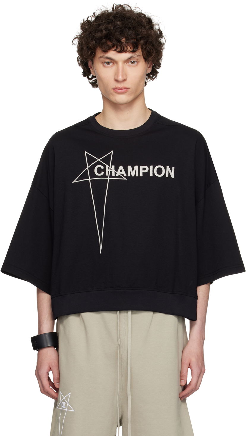 Футболка Rick Owens Rick Owens Champion Edition Tommy Cropped T-Shirt чорний | CM01E1677 CHJG JERSEY