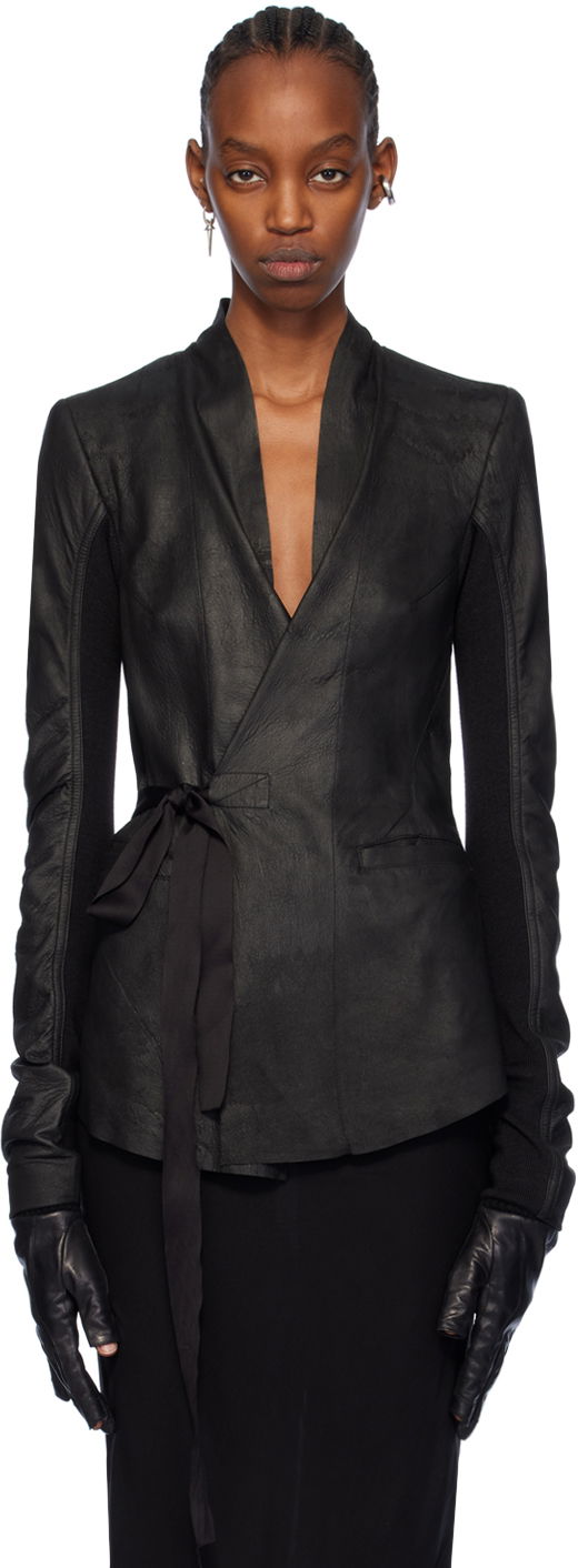 Куртка Rick Owens Wrap Leather Jacket чорний | RP01D2707 LBA