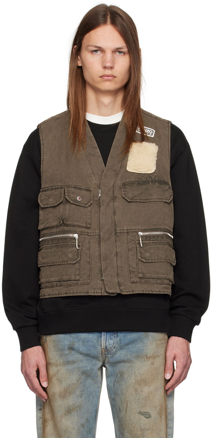 Жилет KENZO Khaki Mutlipocket Vest Коричневий | FE65VE0089GK