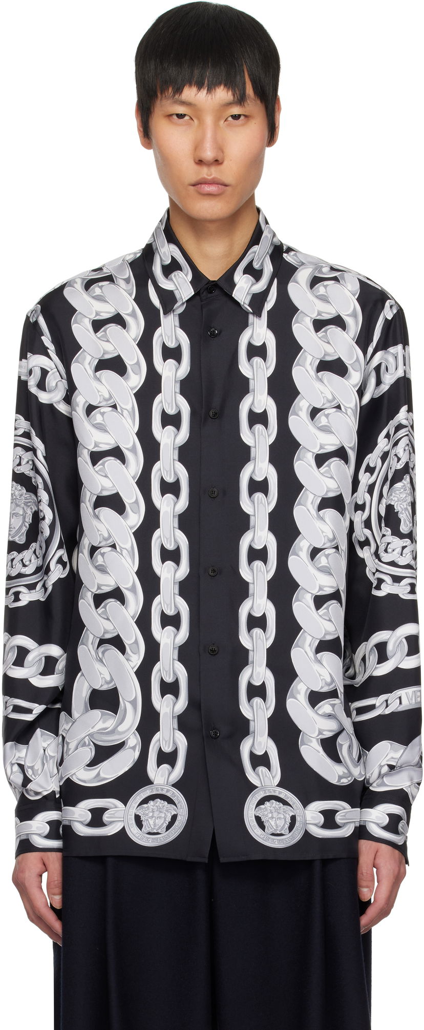 Сорочка Versace Versace Medusa Chains Silk Shirt чорний | 1019438_1A13397