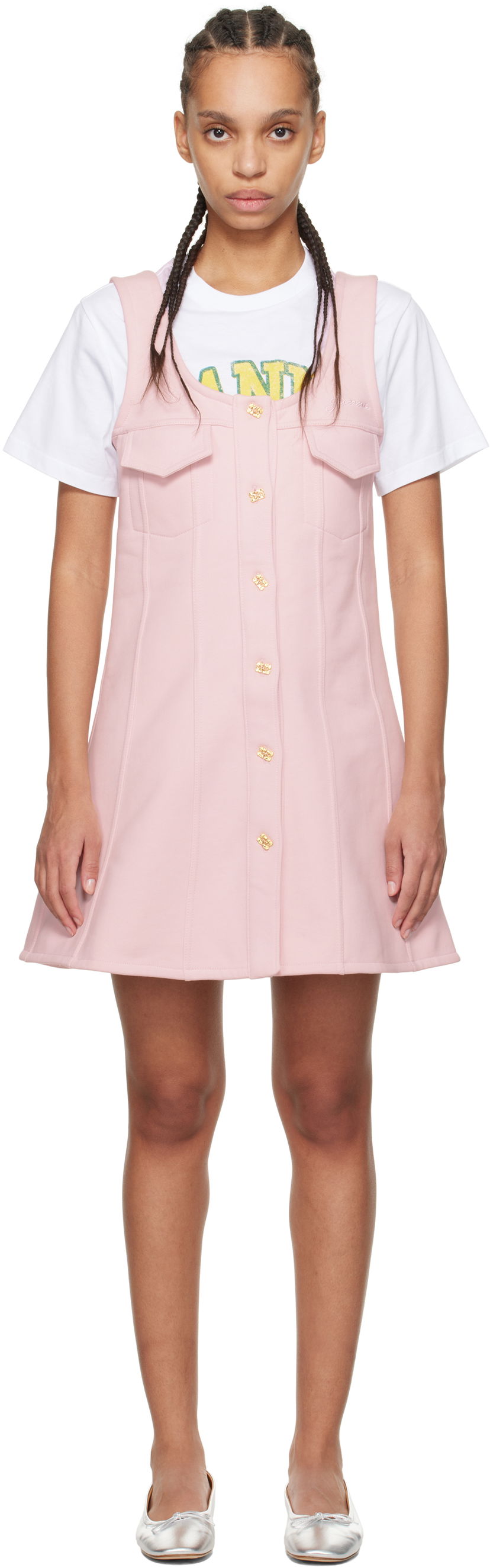 плаття GANNI Ganni Button-Up Mini Dress Рожевий | T4111