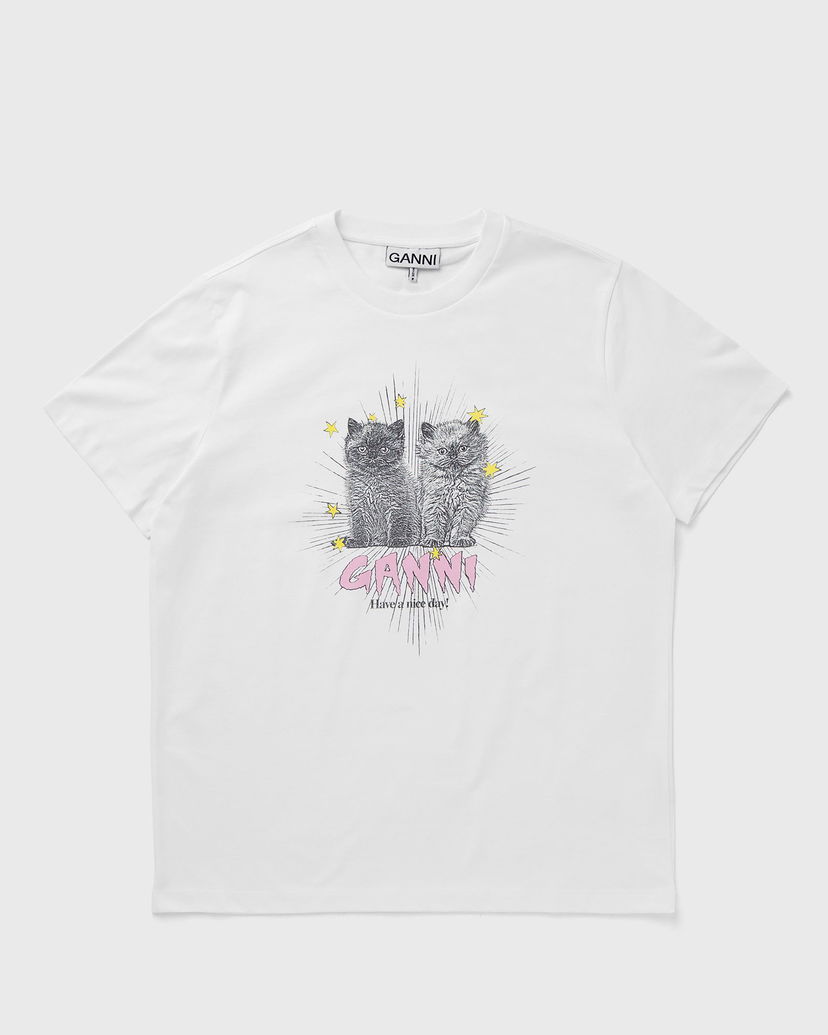 Футболка GANNI Kittens Relaxed T-Shirt With Print білий | T4060-151