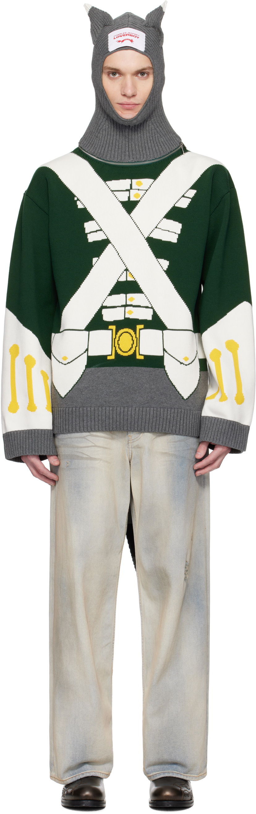 Cветр Charles Jeffrey Loverboy Charles Jeffrey LOVERBOY Knit Balaclava and Toy Soldier Sweater Зелений | 54090101
