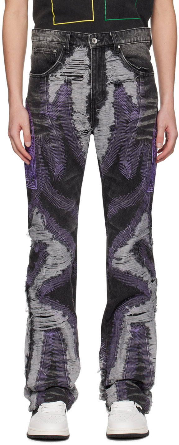 Джинси Who Decides War Who Decides War Techno Distressed Jeans with Purple Stitching Різнокольоровий | 1120980002SS24