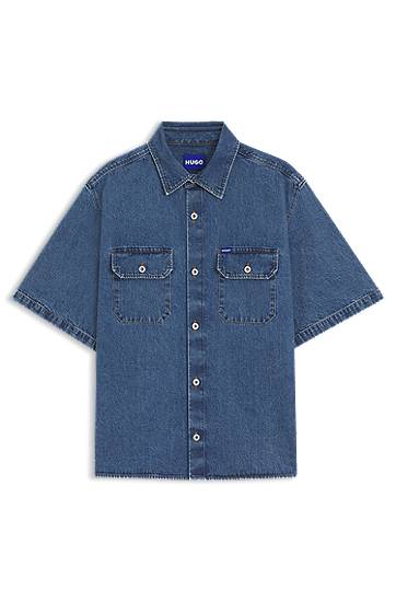 Сорочка BOSS Oversized Denim Shirt with Contrast Stitching Синій | 50545213