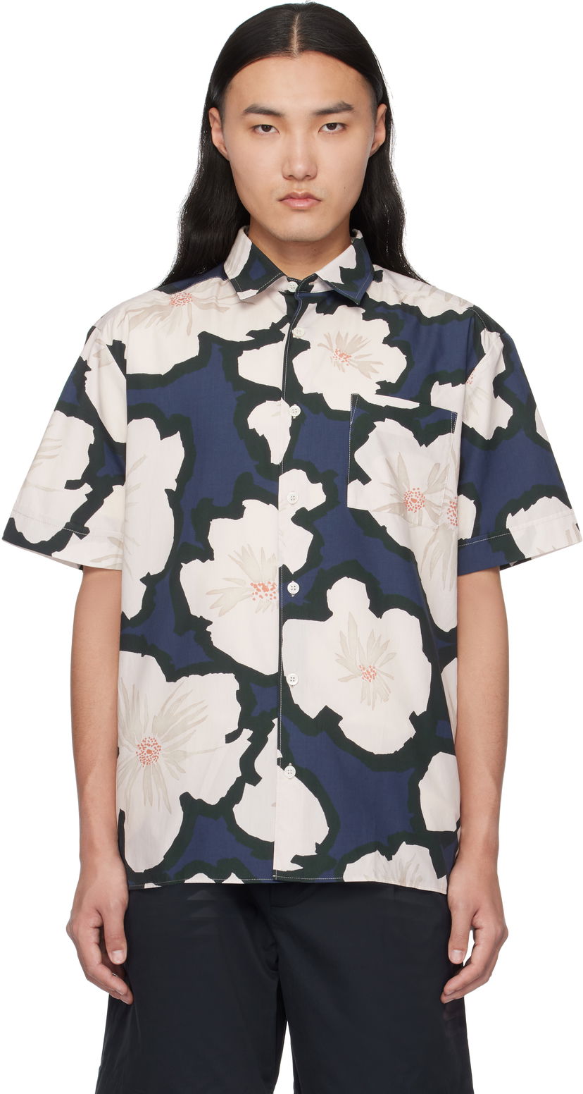 Сорочка A.P.C. Floral Print Short-Sleeve Shirt Синій | COHEH-H12541