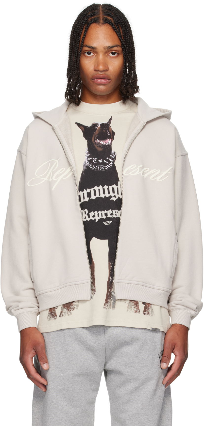 Світшоти Represent Clo Represent Script Logo Zip Hoodie бежевий | MLM100025