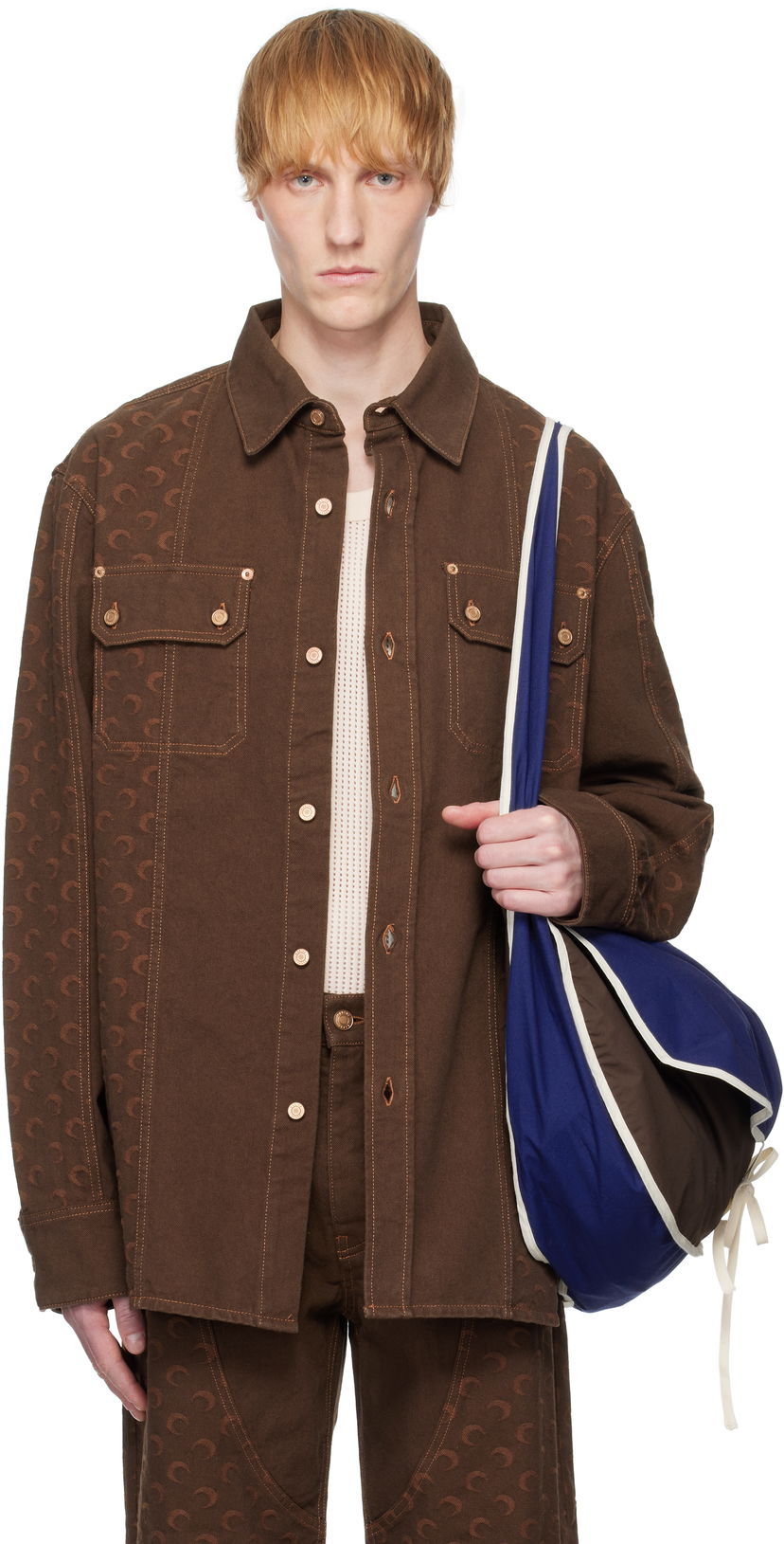 Куртка Marine Serre Marine Serre Moon Jacquard Twill Overshirt Коричневий | USI030A CWOV0063