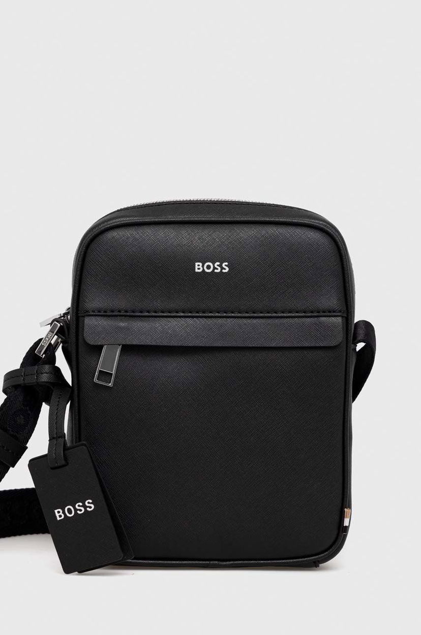 Сумка BOSS BOSS Leather Reporter Bag чорний | 50483566