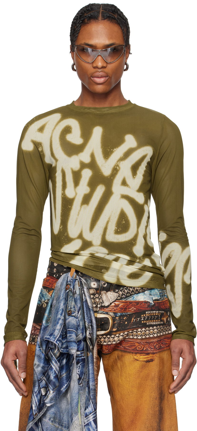 Футболка Acne Studios Acne Studios Sprayed Logo Long Sleeve T-Shirt Зелений | BL0410-