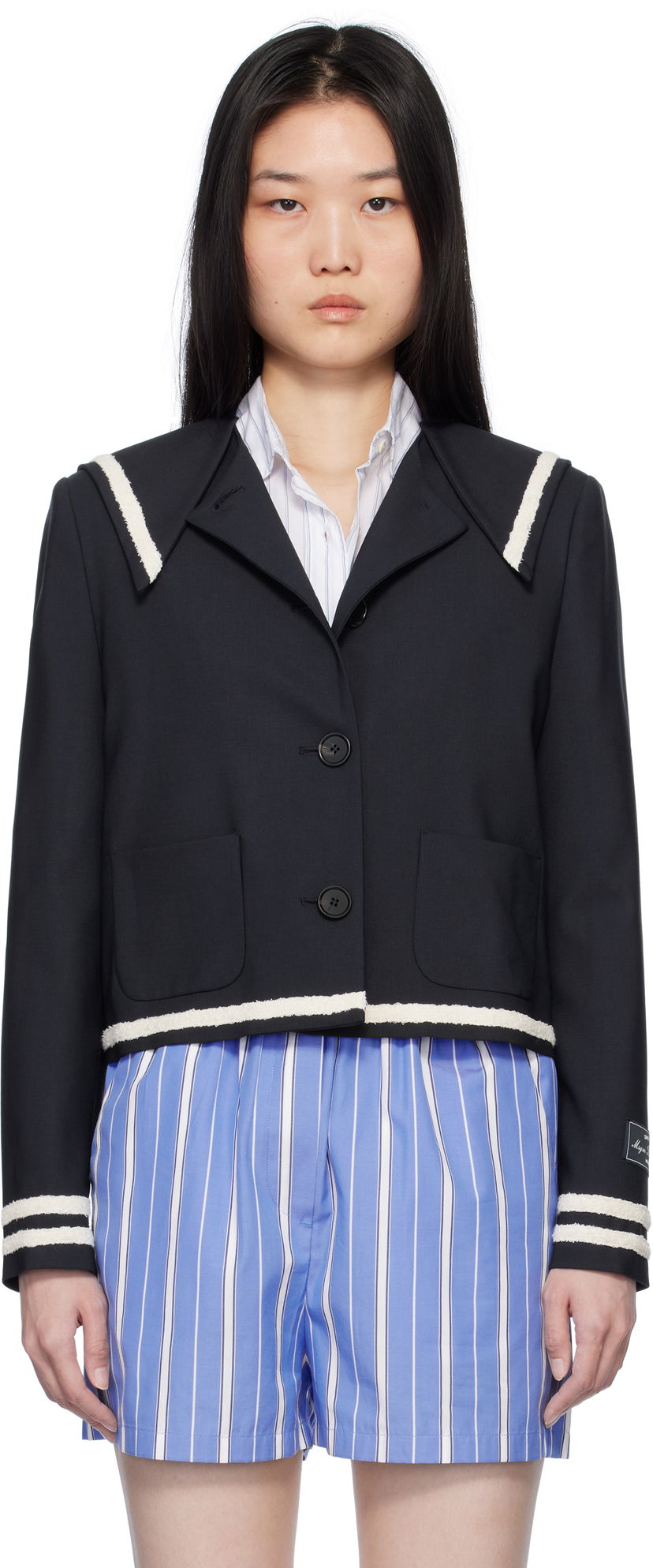 Куртка MSGM MSGM Sailor Collar Cropped Jacket темно-синій | 3841MDG02 257127