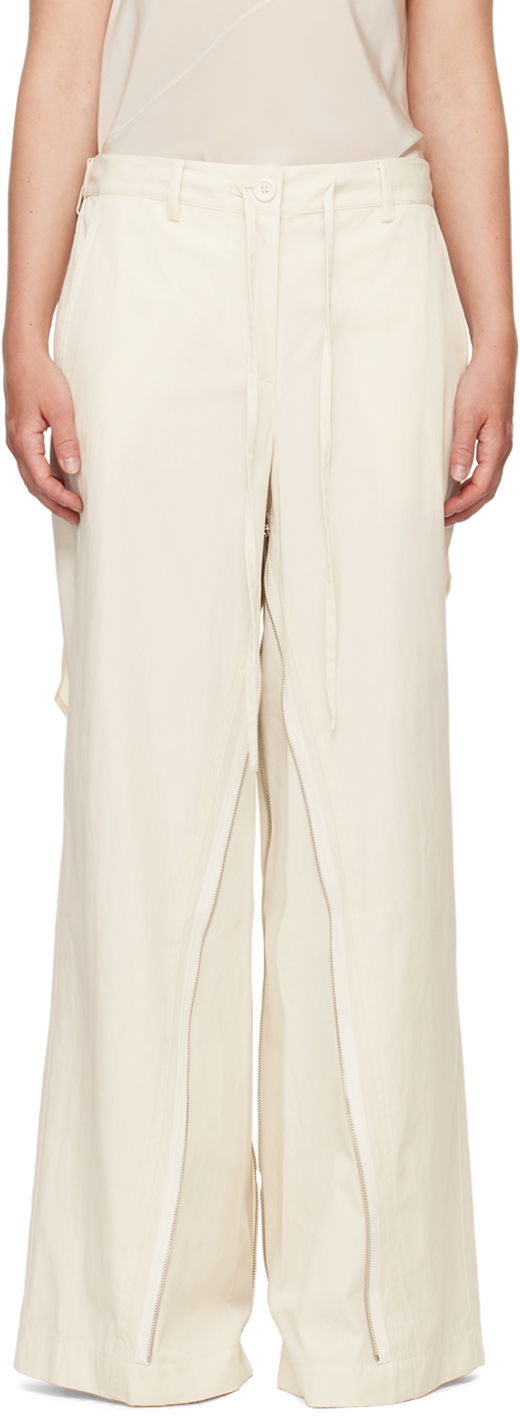 Штани Helmut Lang Helmut Lang Gusset Wide Leg Trousers білий | O04HW208