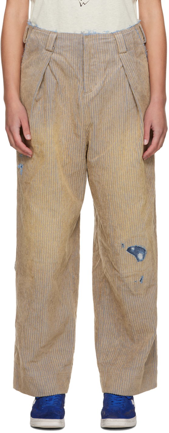 Штани ADER ERROR Carid Wide Leg Distressed Trousers бежевий | BMADFWBT0106BG