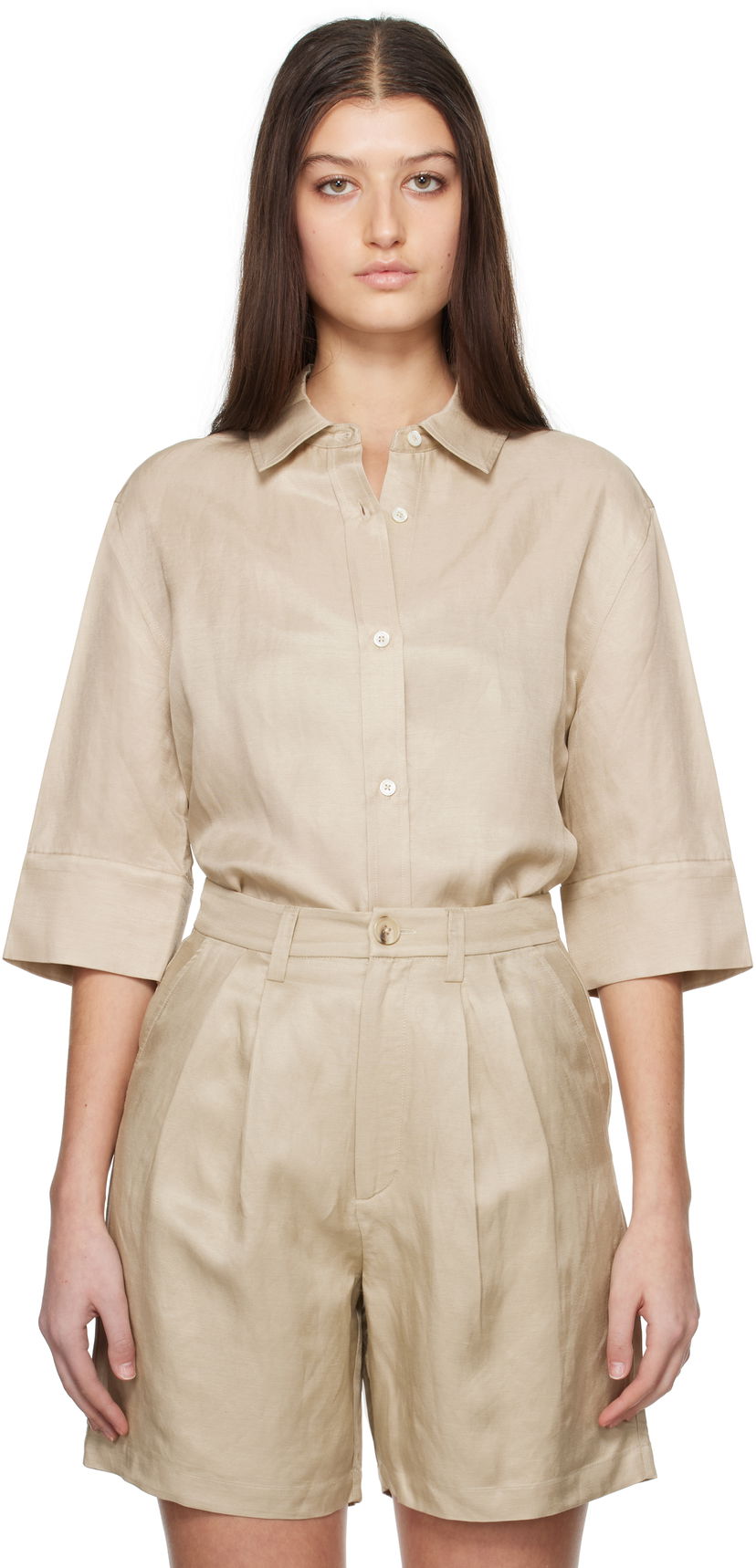 Шорти Anine Bing Anine Bing Mary Linen Collared Shirt бежевий | A-07-10803-OMA10