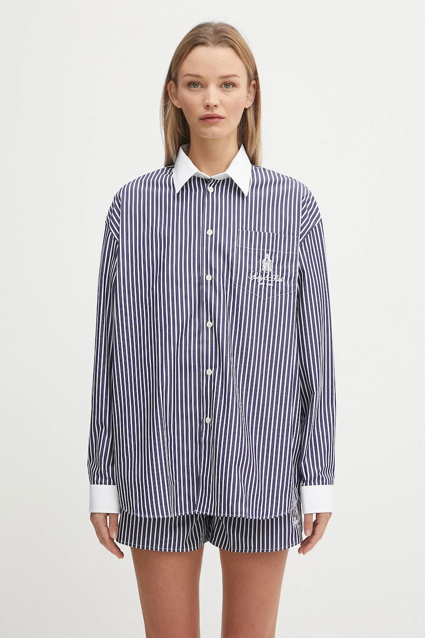 Сорочка Sporty & Rich Sporty & Rich Vendome Oversized Relaxed Striped Cotton Shirt with Classic Collar темно-синій | SI019602231ST02