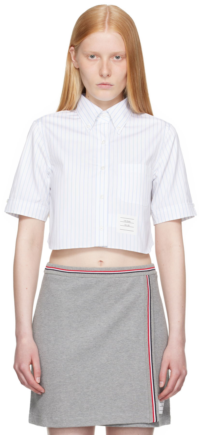 Сорочка Thom Browne Thom Browne Pinstripe Poplin Cropped Short Sleeve Shirt білий | FLL205A-F0916