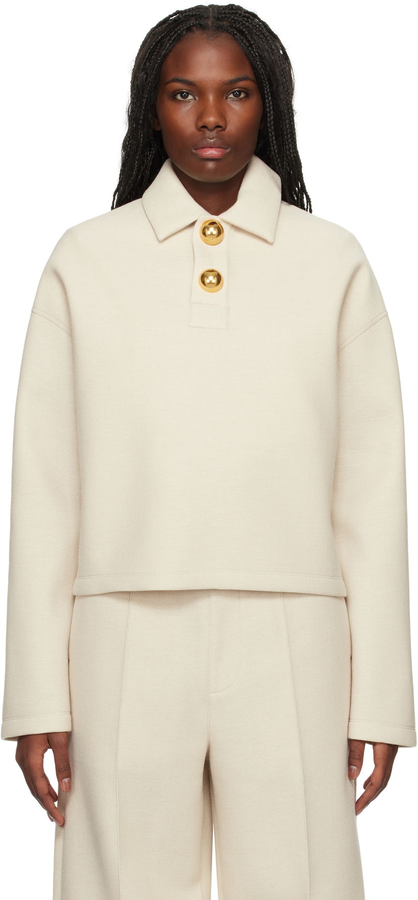 Сорочка поло AMI Wool Cropped Polo бежевий | FPL318.750