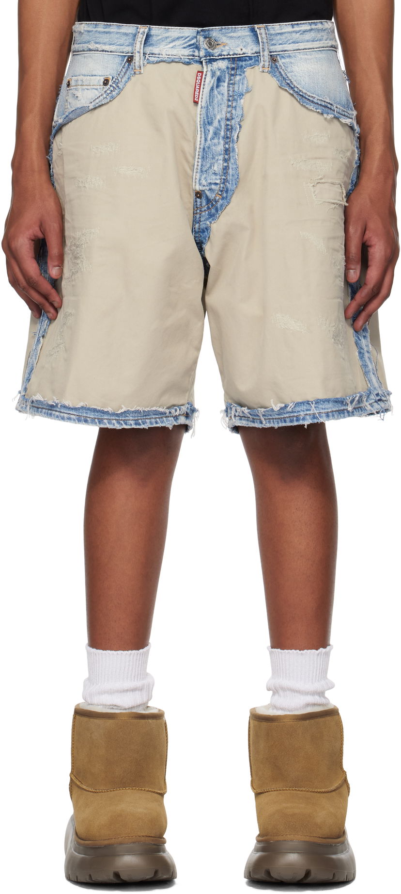 Шорти DSQUARED2 Dsquared2 Super Ripped Mixed Boxer Denim Shorts Синій | S74MU0878_S30309