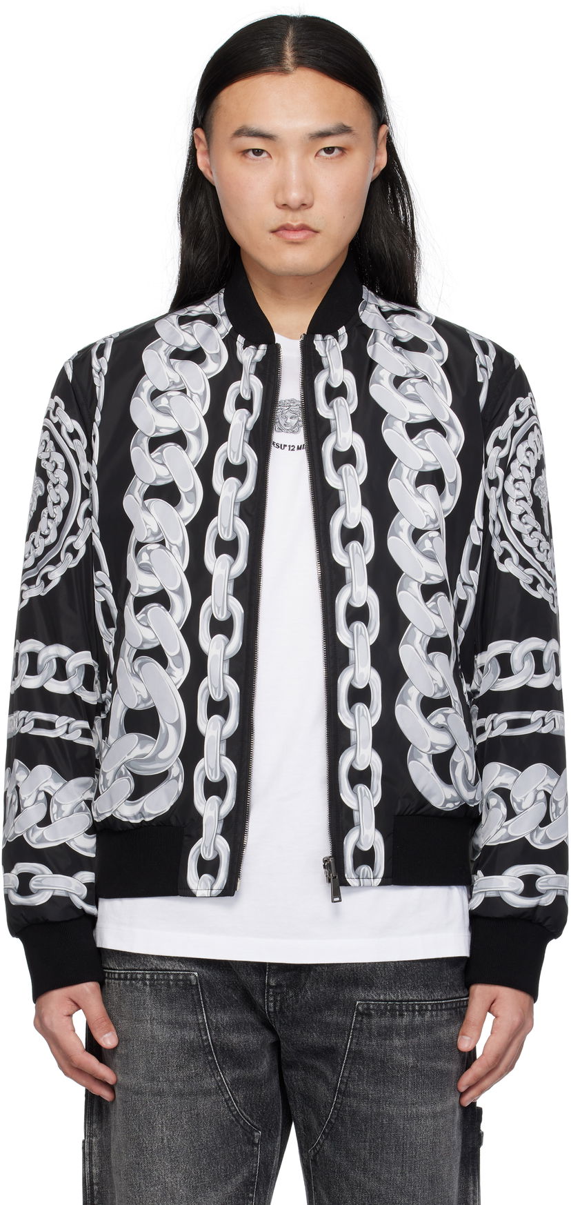 Куртка бомбер Versace Versace Medusa Chains Reversible Bomber Jacket чорний | 1018824_1A13441