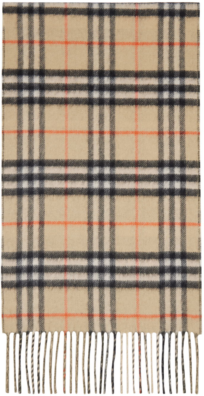 Шарф Burberry Reversible Check Cashmere Scarf бежевий | 8095702