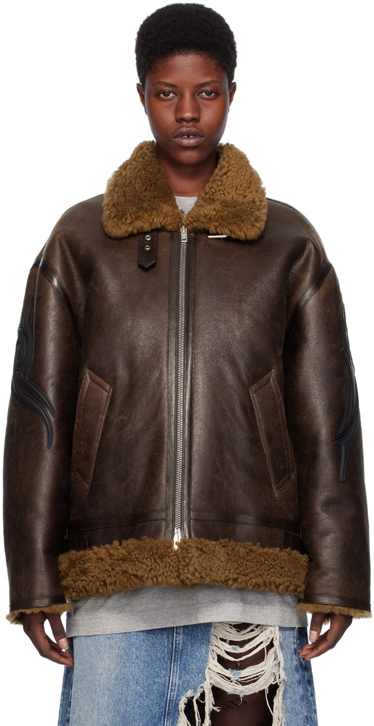 Куртка бомбер VETEMENTS Graphic Shearling Jacket Коричневий | UE64JA920O