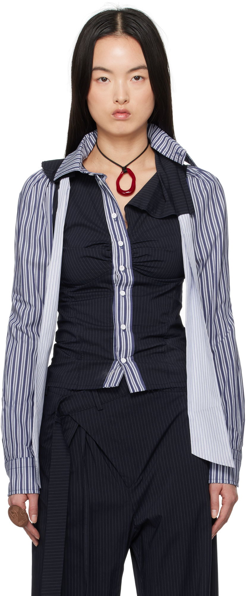 Сорочка Ottolinger Ottolinger Deconstructed Lavallière Shirt темно-синій | 11140021102