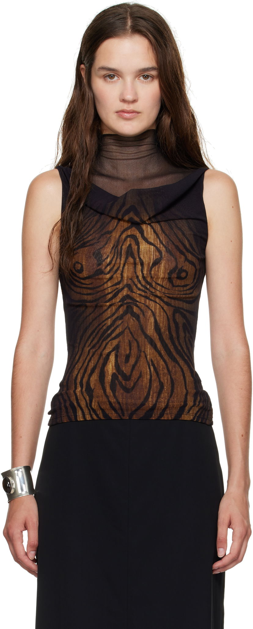 Безрукавка Jean Paul Gaultier Jean Paul Gaultier Double Layered Wood Print Tank Top Коричневий | 25/03-W-TO315-M002P-0060