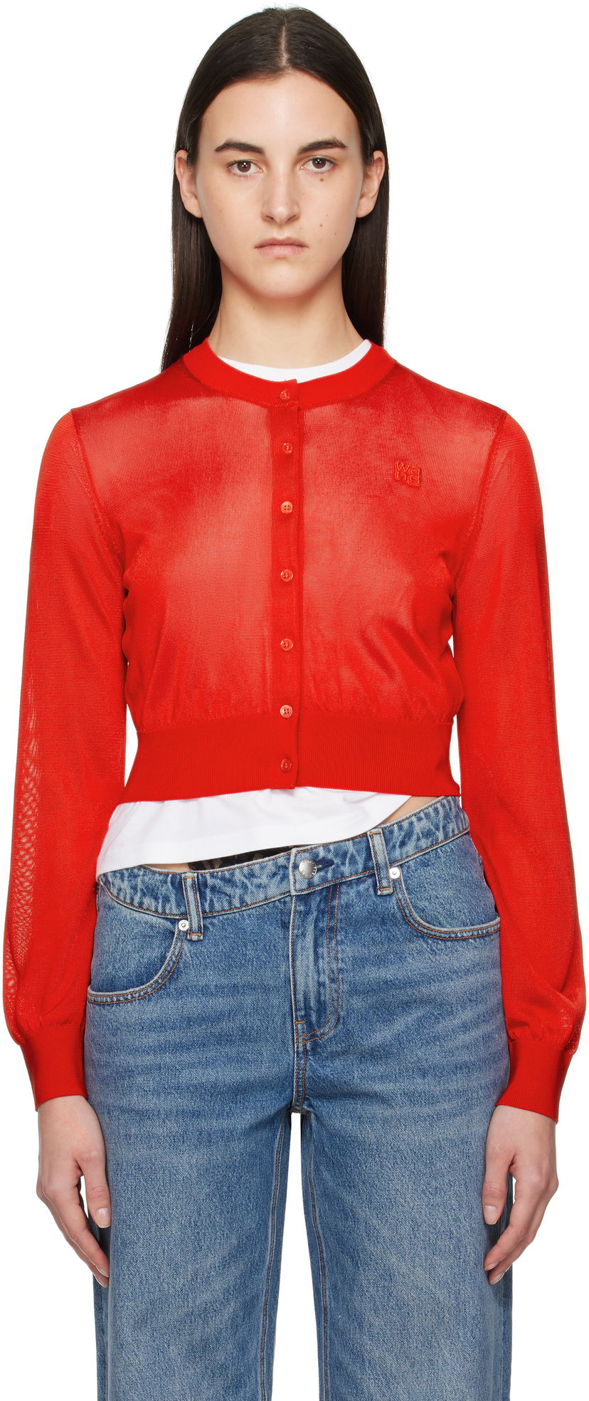 Cветр Alexander Wang Alexanderwang.t Embroidered Cropped Cardigan Синій | 4KC1253070