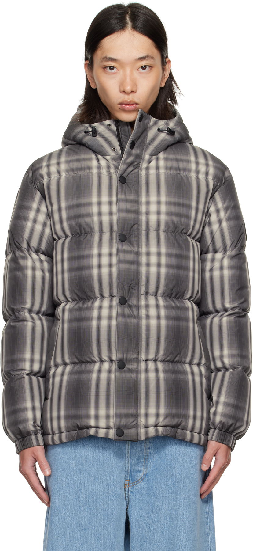 Пуховик Burberry Burberry Ombré Check Hooded Down Jacket Сірий | 8113811