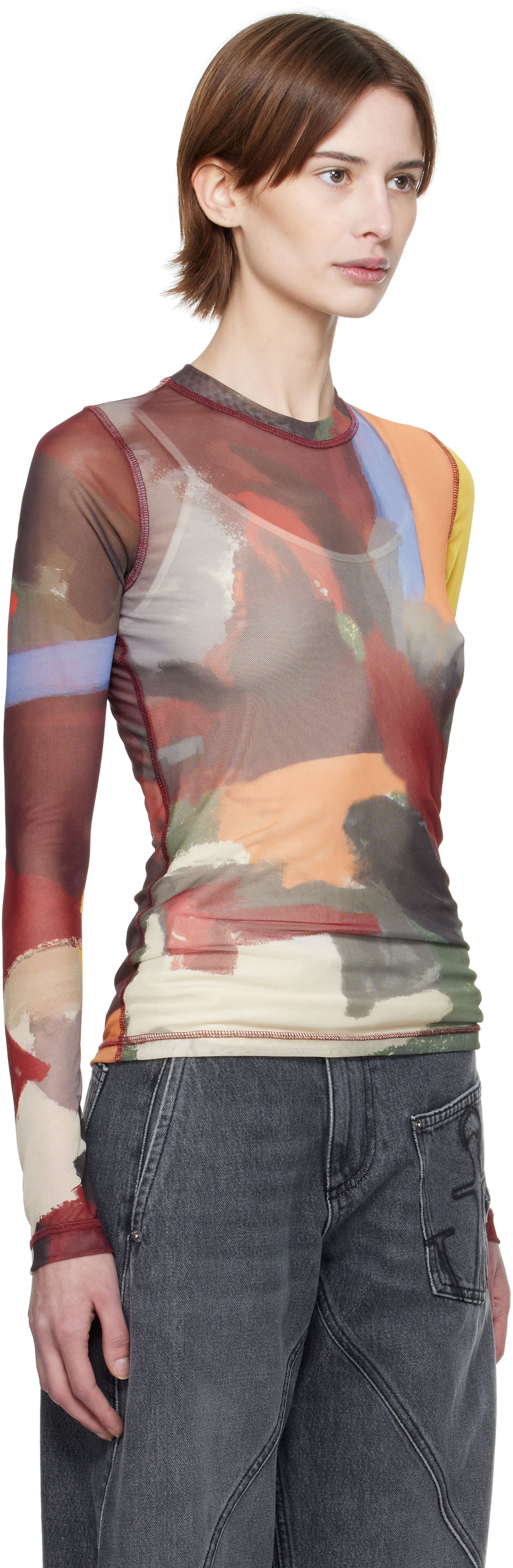 Футболка JW Anderson JW Anderson Abstract Print Sheer Long Sleeve T-Shirt Різнокольоровий | JO0138-PG1723, 1