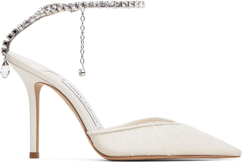 Кросівки та взуття Jimmy Choo Jimmy Choo Saeda 100 Crystal Embellished Mesh Heels білий | SAEDA 100