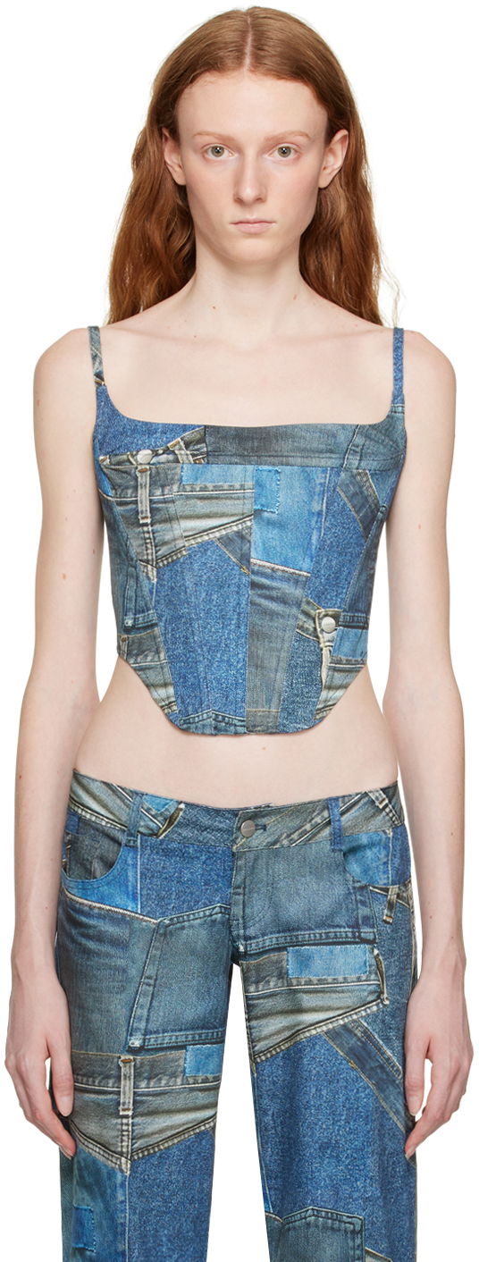 Безрукавка Miaou Miaou Venus Patchwork Denim Camisole Top Синій | 7040SCDEN