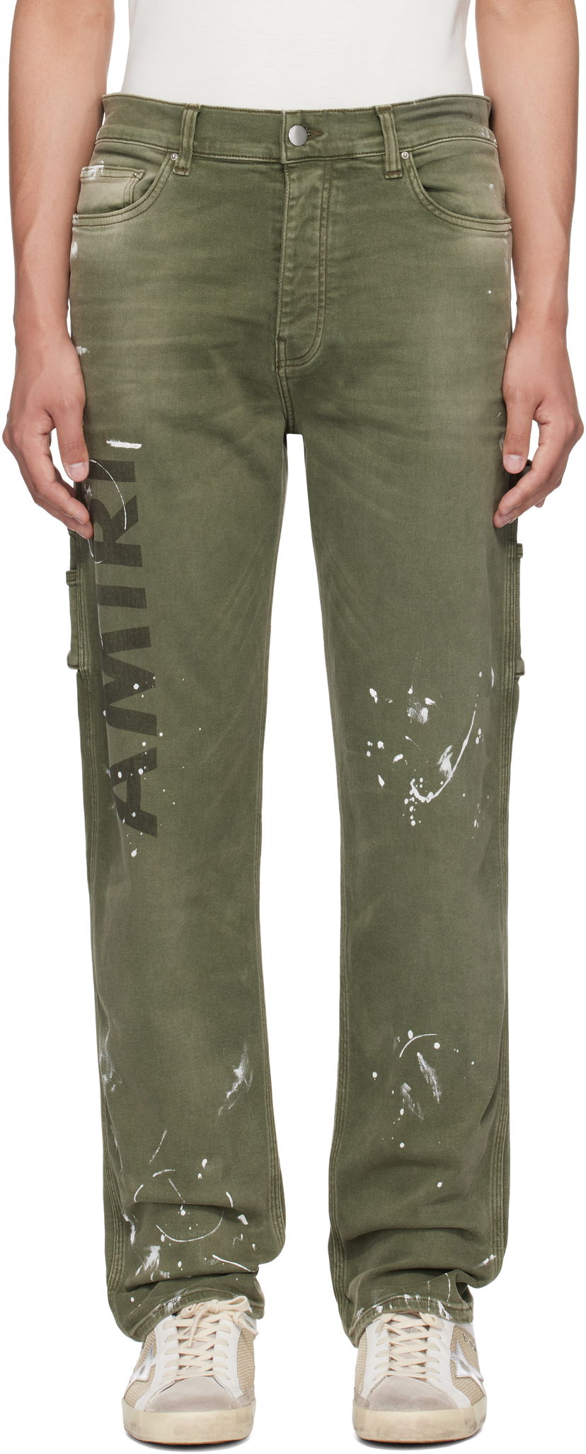 Джинси AMIRI AMIRI Army Logo Painted Slim Workman Jeans Зелений | AMDNSM1018