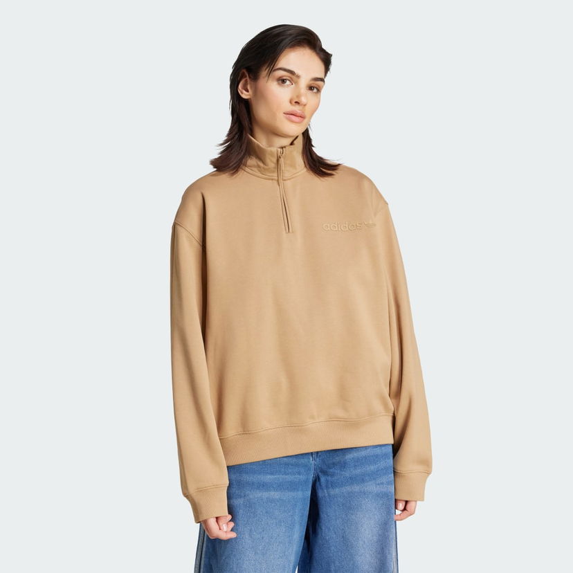 Світшоти adidas Performance Essentials Linear Quarter-Zip Oversized Sweatshirt бежевий | JW1024