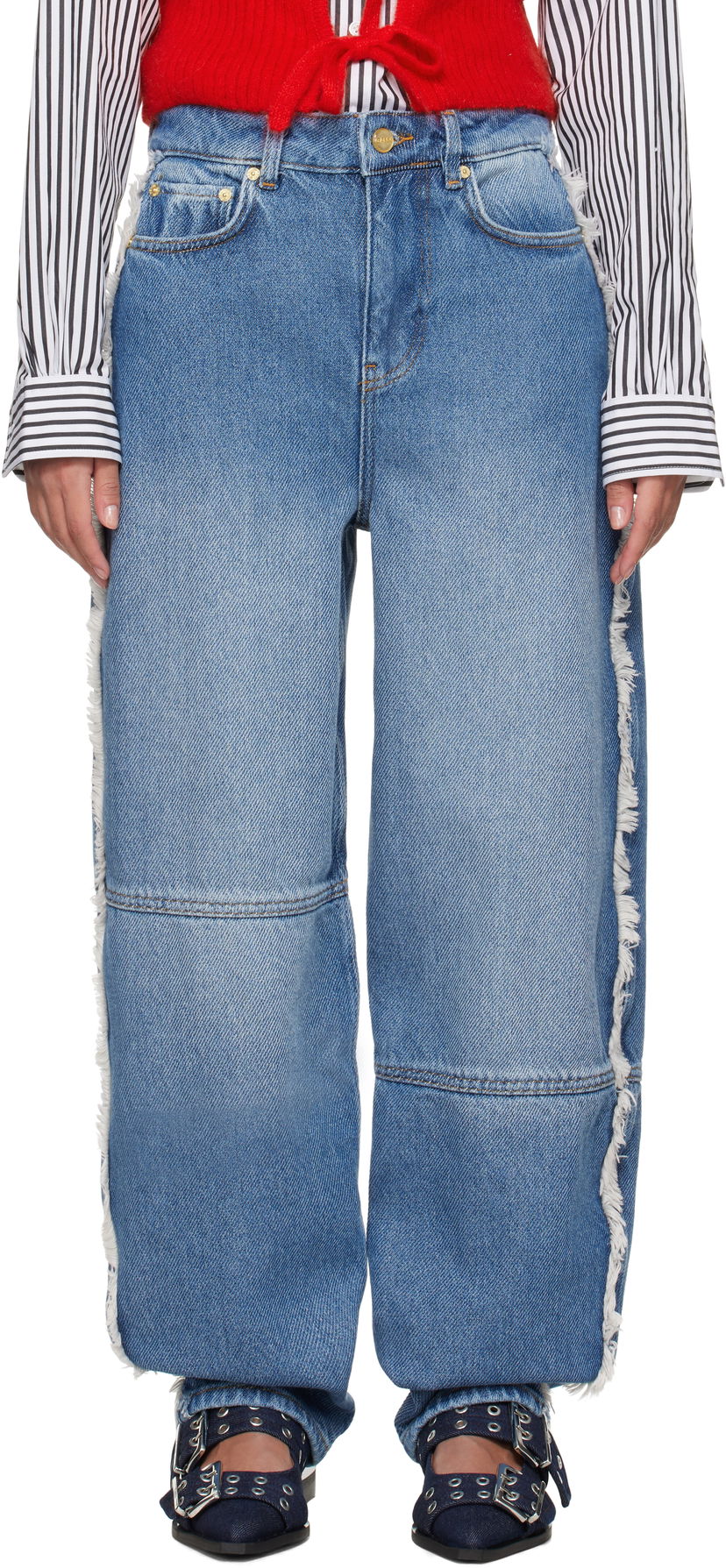 Джинси GANNI Ganni Stary Frayed Wide-Leg Jeans Синій | J1602