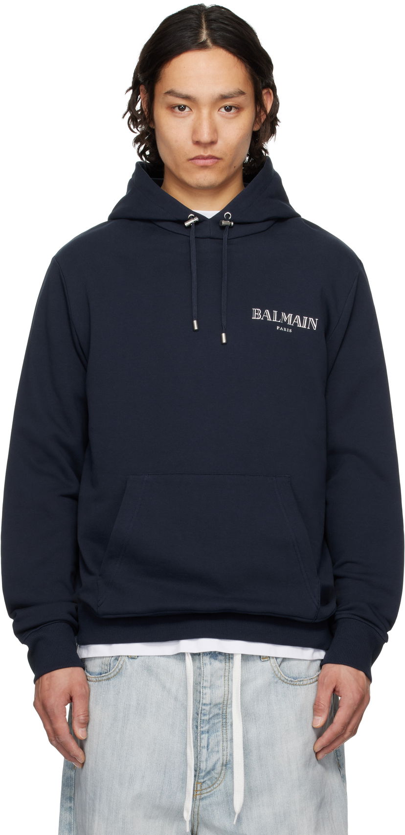 Світшоти Balmain Balmain Vintage Gel Hoodie темно-синій | EH0JT047BC98